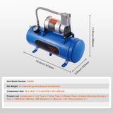 12V Air Compressor with Tank 1.6 Gallon/6 L, Train Horn Air Compressor, 120 psi Working Pressure Onboard Air Compressor System for Train Air Horns, Inflating Tires, Air Mattresses