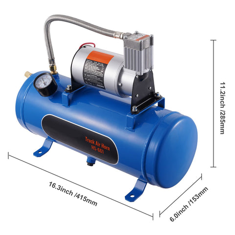 12V Air Compressor with Tank 1.6 Gallon/6 L, Train Horn Air Compressor, 120 psi Working Pressure Onboard Air Compressor System for Train Air Horns, Inflating Tires, Air Mattresses