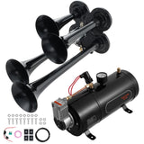Train Horns Kit, 4 Trumpet Air Horn Kit, 150dB Train Horns for Pickup Trucks, 12V 120 psi Air Compressor 0.8 Gal/3 L Tank with Gauge for Any 12V Vehicle Car Truck Train Van Boat