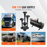 Train Horns Kit, 4 Trumpet Air Horn Kit, 150dB Train Horns for Pickup Trucks, 12V 120 psi Air Compressor 0.8 Gal/3 L Tank with Gauge for Any 12V Vehicle Car Truck Train Van Boat