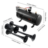 Train Horns Kit, 4 Trumpet Air Horn Kit, 150dB Train Horns for Pickup Trucks, 12V 120 psi Air Compressor 0.8 Gal/3 L Tank with Gauge for Any 12V Vehicle Car Truck Train Van Boat