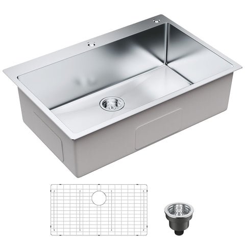 Kitchen Sink, 304 Stainless Steel Drop-In Sinks, Top Mount Single Bowl Basin with Accessories(Pack of 3), Household Dishwasher Sinks for Workstation, RV, Prep Kitchen, and Bar Sink, 33 inch