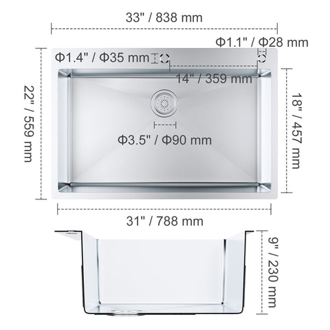 Kitchen Sink, 304 Stainless Steel Drop-In Sinks, Top Mount Single Bowl Basin with Accessories(Pack of 3), Household Dishwasher Sinks for Workstation, RV, Prep Kitchen, and Bar Sink, 33 inch