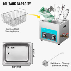 Vevor Ultrasonic Jewelry Cleaner with Heater Timer for Cleaning Eyeglass Rings Dentures Music Instruments