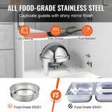 Roll Top Chafing Dish Buffet Set, 5.5L 2 Pack, Stainless Steel Chafer with 2 Full Size Pans, Round Catering Warmer Server with Lid Water Pan Stand Fuel Holder, for at Least 5 People Each