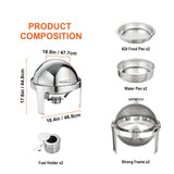 Roll Top Chafing Dish Buffet Set, 5.5L 2 Pack, Stainless Steel Chafer with 2 Full Size Pans, Round Catering Warmer Server with Lid Water Pan Stand Fuel Holder, for at Least 5 People Each