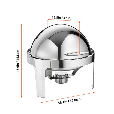 Roll Top Chafing Dish Buffet Set, 5.5L 2 Pack, Stainless Steel Chafer with 2 Full Size Pans, Round Catering Warmer Server with Lid Water Pan Stand Fuel Holder, for at Least 5 People Each
