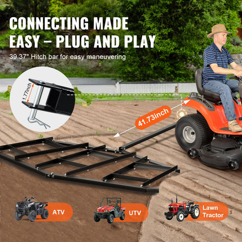 Driveway Drag, 84" Width Tow Behind Drag Harrow, Q235 Steel Driveway Grader with Adjustable Bars, Support up to 50 lbs, Driveway Tractor Harrow for ATVs, UTVs, Garden Lawn Tractors