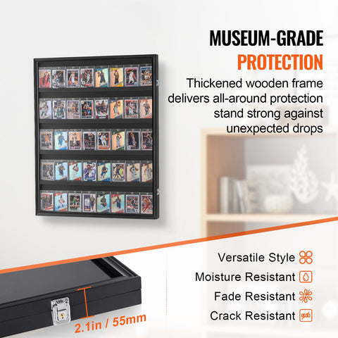 35 Graded Sports Card Display Case, 617 x 775 x 55 mm, Baseball Card Display Frame with 98% UV Protection Clear View PC Glass, Lockable Wall Cabinet for Football Basketball Hockey Trading Card