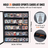 35 Graded Sports Card Display Case, 617 x 775 x 55 mm, Baseball Card Display Frame with 98% UV Protection Clear View PC Glass, Lockable Wall Cabinet for Football Basketball Hockey Trading Card