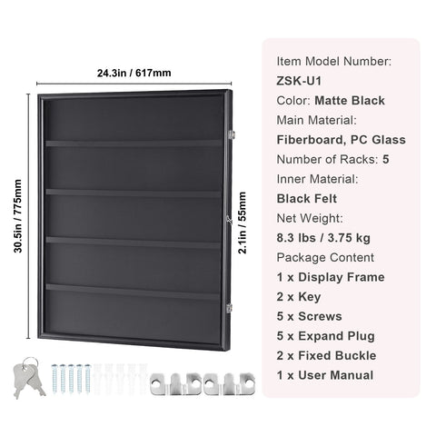 35 Graded Sports Card Display Case, 617 x 775 x 55 mm, Baseball Card Display Frame with 98% UV Protection Clear View PC Glass, Lockable Wall Cabinet for Football Basketball Hockey Trading Card