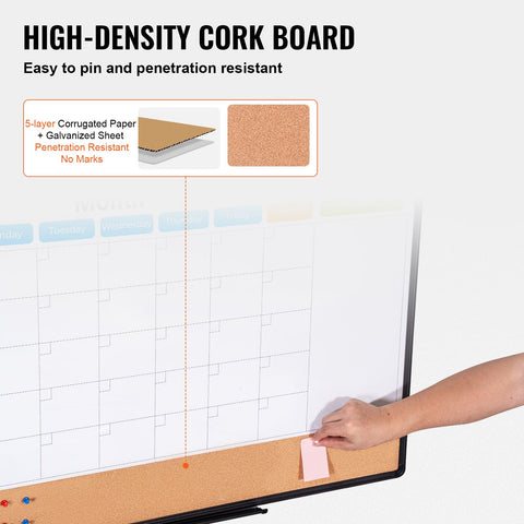 36"x 24" Monthly Calendar Whiteboard & Cork Board Combo with Aluminum Frame – 2-in-1 Magnetic Dry Erase Bulletin Board for Wall Mount – Ideal for School, Home, Office