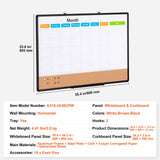 36"x 24" Monthly Calendar Whiteboard & Cork Board Combo with Aluminum Frame – 2-in-1 Magnetic Dry Erase Bulletin Board for Wall Mount – Ideal for School, Home, Office