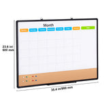 36"x 24" Monthly Calendar Whiteboard & Cork Board Combo with Aluminum Frame – 2-in-1 Magnetic Dry Erase Bulletin Board for Wall Mount – Ideal for School, Home, Office