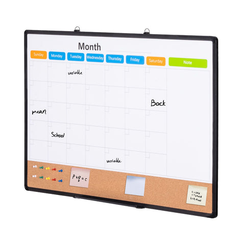 36"x 24" Monthly Calendar Whiteboard & Cork Board Combo with Aluminum Frame – 2-in-1 Magnetic Dry Erase Bulletin Board for Wall Mount – Ideal for School, Home, Office