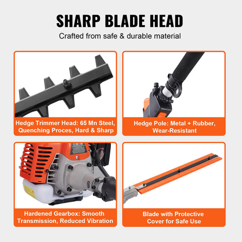 15.7-inch 26CC 2 Cycle Gas Hedge Trimmer, Gas Powered Pole Hedge Trimmer with Dual Sided Dual Action Blade, Adjustable Trimmer Head, Suitable for Trimming Shrubs, Bushes