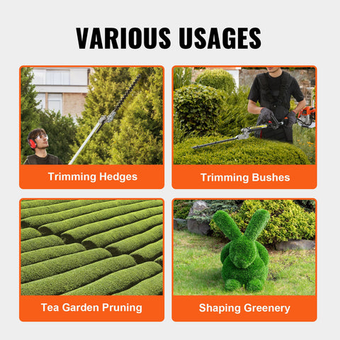 15.7-inch 26CC 2 Cycle Gas Hedge Trimmer, Gas Powered Pole Hedge Trimmer with Dual Sided Dual Action Blade, Adjustable Trimmer Head, Suitable for Trimming Shrubs, Bushes