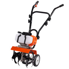 VEVOR Tiller Cultivator Gas Powered, 43CC 2-Stroke Garden Cultivator, Tiller with 4 Steel Adjustable Front Tines for Lawn, Garden and Field Soil Cultivation