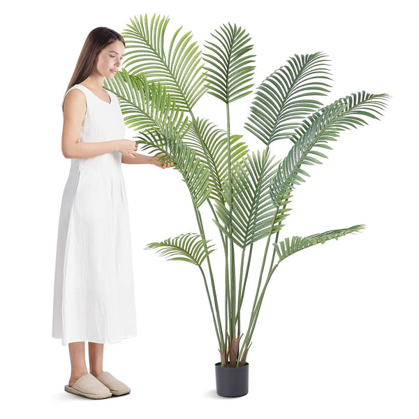 Artificial Palm Tree, 1.8mTall Faux Plant, Secure PE Material & Anti-Tip Tilt Protection Low-Maintenance Plant, Lifelike Green Fake Tree for Home Office Warehouse Decor Indoor Outdoor