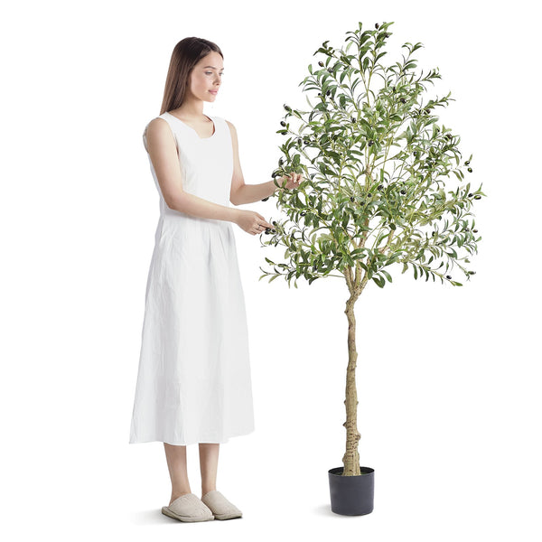 Artificial Olive Tree, 15.2cm Tall Faux Plant, Secure PE Material & Anti-Tip Tilt Protection Low-Maintenance Plant, Lifelike Green Fake Potted Tree for Home Office Warehouse Decor Indoor Outdoor