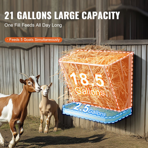 Goat Hay Feeder, 21 Gallons Large Capacity, 2 in 1 Hay and Grain Feeder, Wall Mounted Livestock Feeder with Feed Tray, Multiple Sided Goat Hay Rack, Sturdy Steel Hay Rack for Sheep Horses