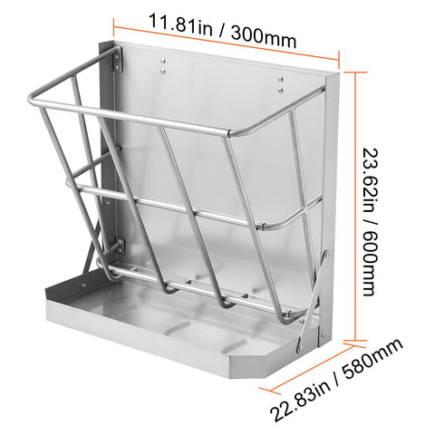 Goat Hay Feeder, 21 Gallons Large Capacity, 2 in 1 Hay and Grain Feeder, Wall Mounted Livestock Feeder with Feed Tray, Multiple Sided Goat Hay Rack, Sturdy Steel Hay Rack for Sheep Horses