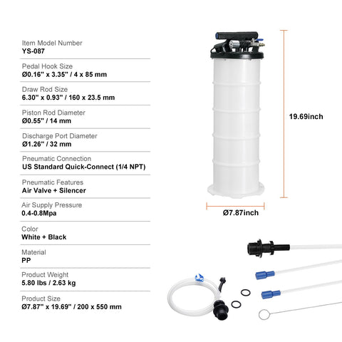 Fluid Extractor, 6.5 Liters Capacity, Pneumatic/Manual Oil Changer Vacuum Fluid Extractor with Dipstick and Liquid Suction Hose, Oil Extractor Change Pump for Automotive Fluids Vacuum Evacuation