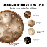 Handpan Drum 22 in 10 Notes D Minor Hand Drum Instrument with Mallet