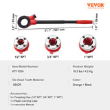 Ratchet Pipe Threader Kit, 1/2" NPT, 3/4" NPT, 1" NPT Manual Ratcheting Pipe Threader, Portable Pipe Threading Tool Set with 3PCS NPT Dies, Storage Case for Galvanized Aluminum Iron Copper Pipes