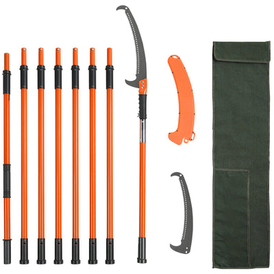 Manual Pole Saw, 2.24 m-8.24 m Extendable Tree Pruner, Sharp Steel Blade High Branches Trimming, Manual Branch Trimmer with Lightweight 8 Fiberglass Handles, for Pruning Palms and Shrubs