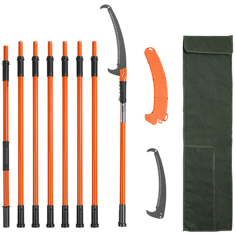 Manual Pole Saw, 2.24 m-8.24 m Extendable Tree Pruner, Sharp Steel Blade High Branches Trimming, Manual Branch Trimmer with Lightweight 8 Fiberglass Handles, for Pruning Palms and Shrubs