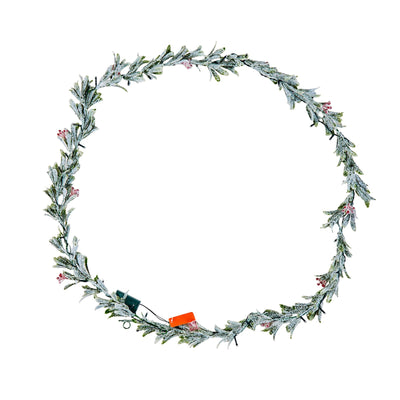 Christmas Garland, 2750 mm Realistic Greenery Decorated with Vines, Olive Leaves, and Berries, Evergreen Faux Garlands with Light String for Indoor Outdoor Xmas Decoration on Mantel Fireplace