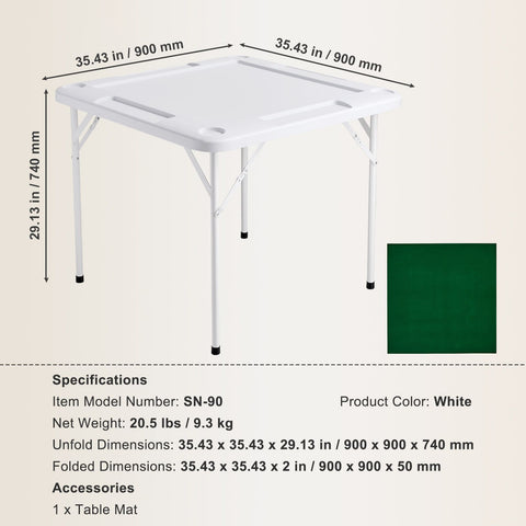 Mahjong Table, 4 Player Folding Domino Table with Wear-Resistant Green Tabletop, Portable Square Card Table with 4 Cup Holders & 4 Chip Trays for Mahjong Poker Puzzles, 90 x90-inch