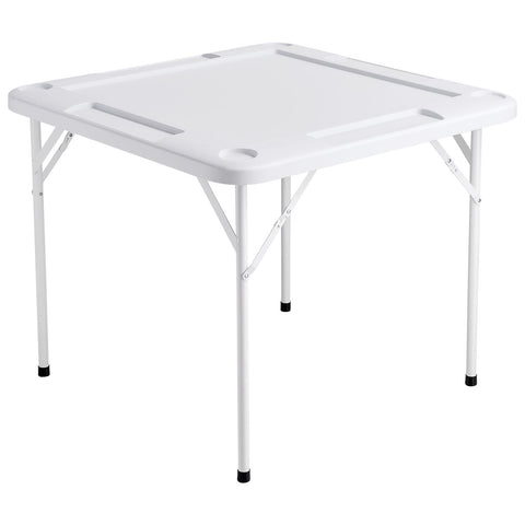 Mahjong Table, 4 Player Folding Domino Table with Wear-Resistant Green Tabletop, Portable Square Card Table with 4 Cup Holders & 4 Chip Trays for Mahjong Poker Puzzles, 90 x90-inch