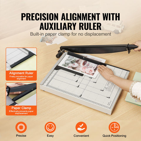 Paper Cutter, Guillotine Trimmer, 457 mm Cut Length, 20 Sheets Capacity, Heavy Duty Guillotine Paper Cutter with Guard Rail/Blade Lock for Cardstock/Cardboard, Paper Trimmer for Home Office