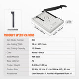 Paper Cutter, Guillotine Trimmer, 457 mm Cut Length, 20 Sheets Capacity, Heavy Duty Guillotine Paper Cutter with Guard Rail/Blade Lock for Cardstock/Cardboard, Paper Trimmer for Home Office