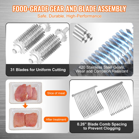 Commercial Meat Tenderizer, Heavy Duty Stainless Steel Meat Tenderizer Machine, Quick and Easy Manual Operation Kitchen Tool, 148mm Feed Port for Beef, Turkey, Chicken, Pork, Steak, and Fish