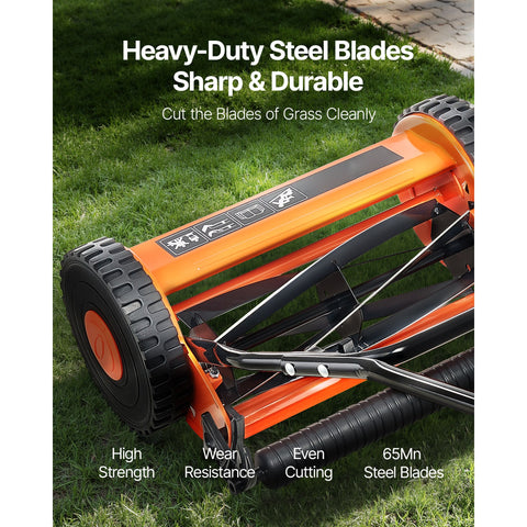 40cm Push Reel Lawn Mower 5-Blade Adjustable Height Grass Catcher 2-Wheel