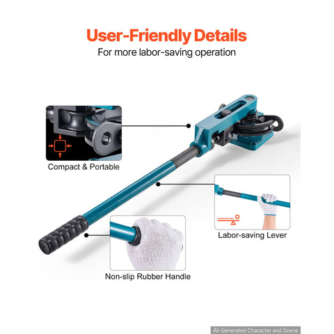 Pipe Tube Bender, 3/8" to 1" Manual Pipe Tube Bender, with 7 Dies, Heavy Duty Tube Bender Tubing of Steel Metal Copper, for Repair Shops, Blue