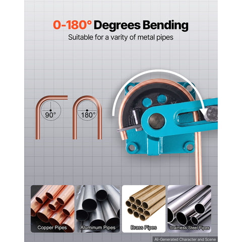 Pipe Tube Bender, 3/8" to 1" Manual Pipe Tube Bender, with 7 Dies, Heavy Duty Tube Bender Tubing of Steel Metal Copper, for Repair Shops, Blue