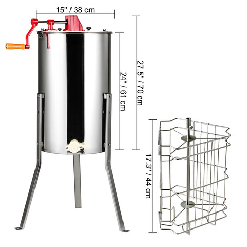 Manual Honey Extractor, 3 Frames Honey Spinner Extractor, Stainless Steel Beekeeping Extraction, Honeycomb Drum Spinner with Lid, Apiary Centrifuge Equipment with Height Adjustable Stand