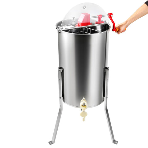 Manual Honey Extractor, 3 Frames Honey Spinner Extractor, Stainless Steel Beekeeping Extraction, Honeycomb Drum Spinner with Lid, Apiary Centrifuge Equipment with Height Adjustable Stand