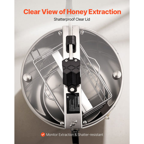 Honey Extractor, 2 Frame Manual Honey Spinner with Transparent Lid, Stainless Steel Honeycomb Drum Spinner with Height Adjustable Stand, Honeycomb Extraction Centrifuge Equipment for Beekeeping