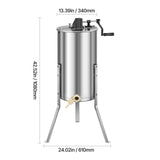 Honey Extractor, 2 Frame Manual Honey Spinner with Transparent Lid, Stainless Steel Honeycomb Drum Spinner with Height Adjustable Stand, Honeycomb Extraction Centrifuge Equipment for Beekeeping