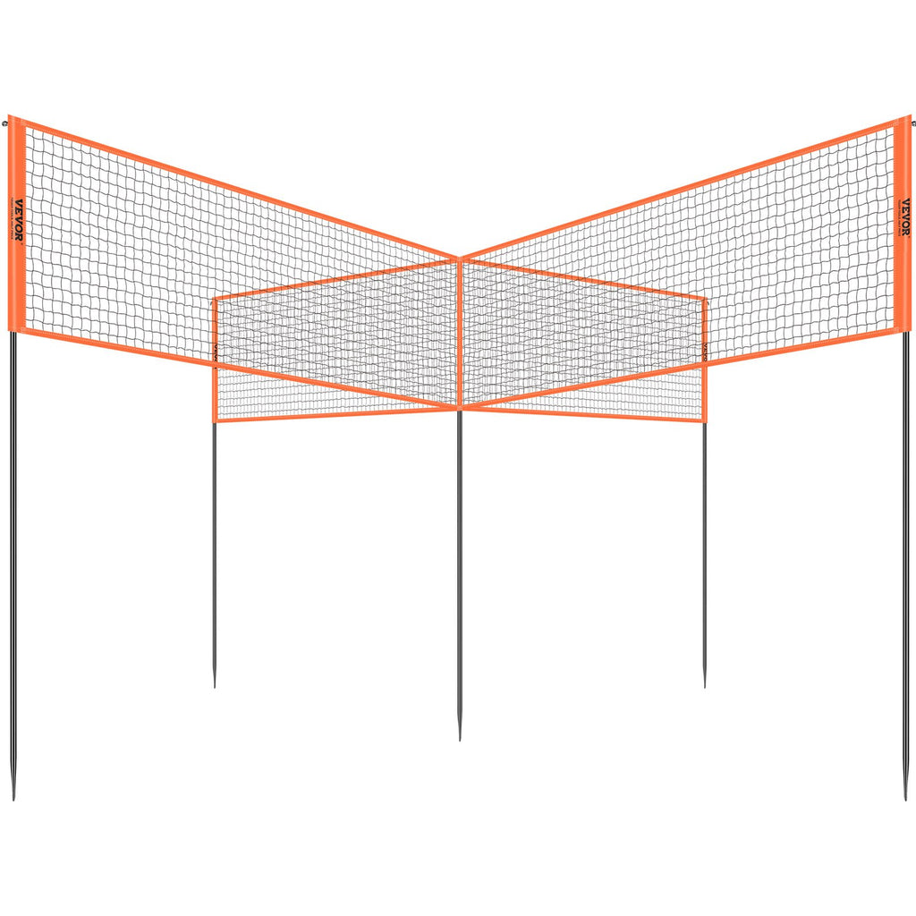 4-Way Volleyball Net, Adjustable Height Badminton Net Set for Backyard Beach Lawn, Outdoor Portable Volleyball Net with Carrying Bag, 4 Square Quick Assemble Game Set For Kids And Adults