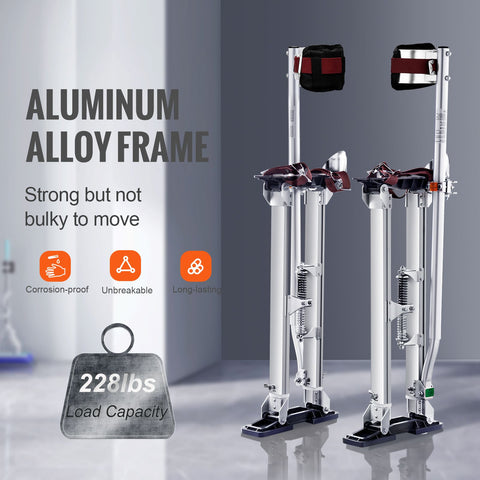 Drywall Stilts, 24''-40'' Adjustable Aluminum Tool Stilts with Protective Knee Pads, Durable and Non-Slip Work Stilts for Sheetrock Painting, Walking, Taping, Silver