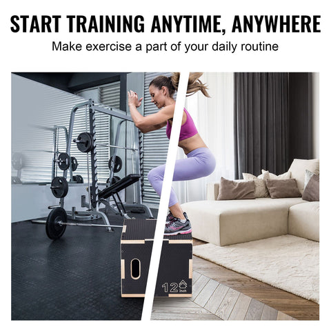3 in 1 Plyometric Jump Box, 16/14/12 Inch Wooden Plyo Box, Platform & Jumping Agility Box, Anti-Slip Fitness Exercise Step Up Box for Home Gym Training, Conditioning Strength Training, Black