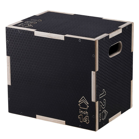 3 in 1 Plyometric Jump Box, 16/14/12 Inch Wooden Plyo Box, Platform & Jumping Agility Box, Anti-Slip Fitness Exercise Step Up Box for Home Gym Training, Conditioning Strength Training, Black