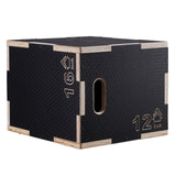 3 in 1 Plyometric Jump Box, 16/14/12 Inch Wooden Plyo Box, Platform & Jumping Agility Box, Anti-Slip Fitness Exercise Step Up Box for Home Gym Training, Conditioning Strength Training, Black