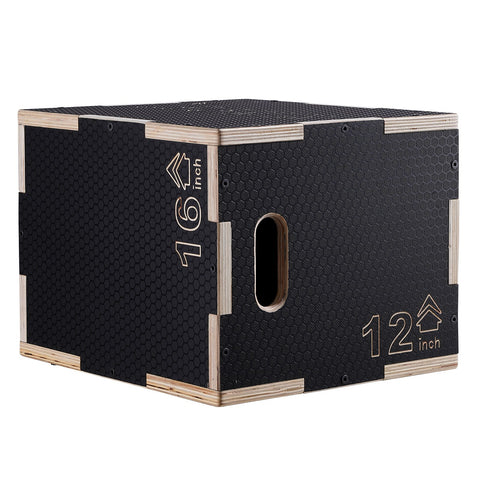 3 in 1 Plyometric Jump Box, 16/14/12 Inch Wooden Plyo Box, Platform & Jumping Agility Box, Anti-Slip Fitness Exercise Step Up Box for Home Gym Training, Conditioning Strength Training, Black